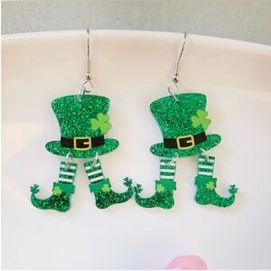St. Patrick'S Day Clover Green Boot Earrings
